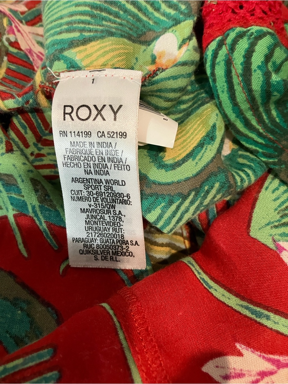 Roxy Red Tropical Print Dress with Green Accents - Picture 5 of 11